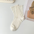 Ribbed Roll Cuff Mesh Crew Socks - White
