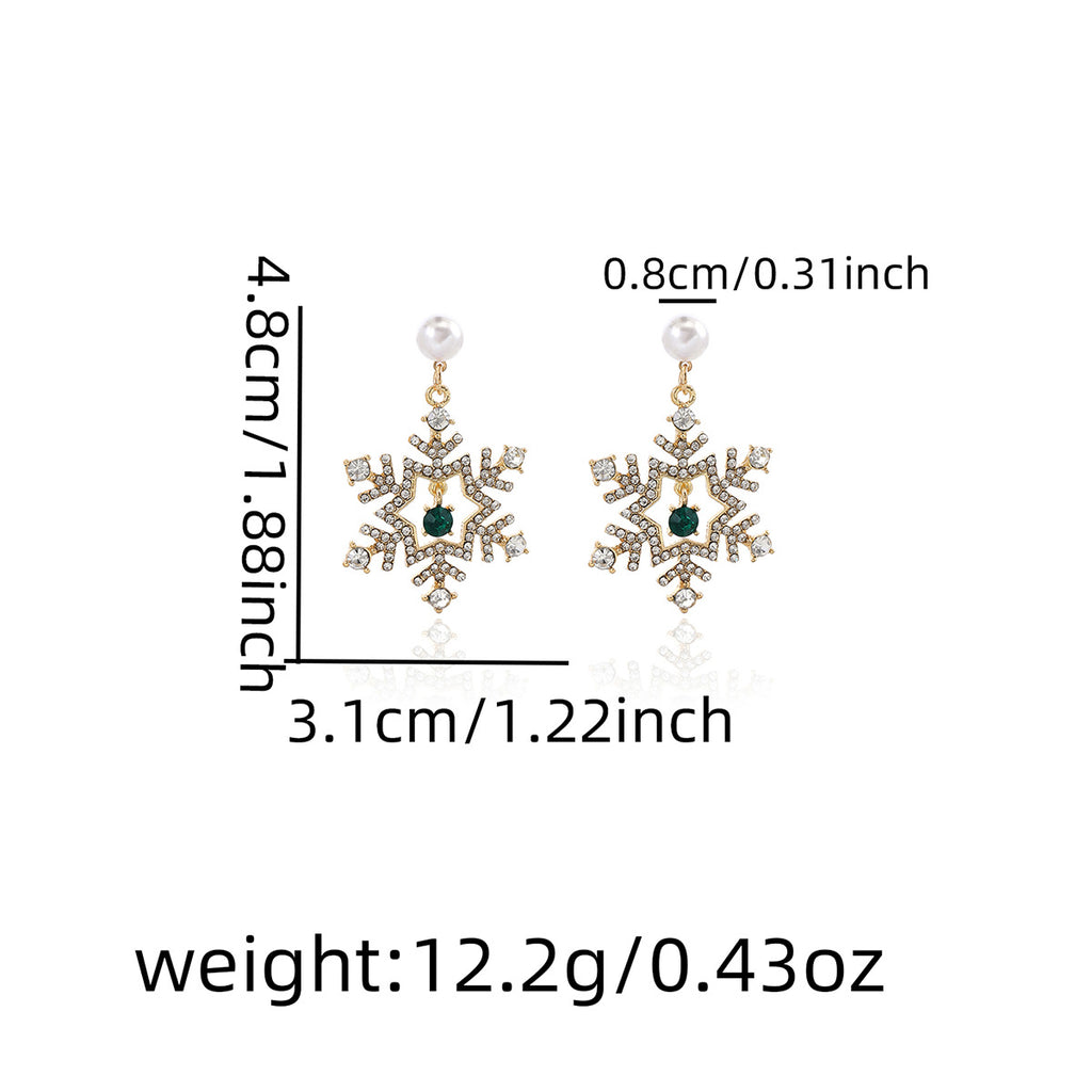 Rhinestone Snowflake Pearl Drop Earrings - Gold