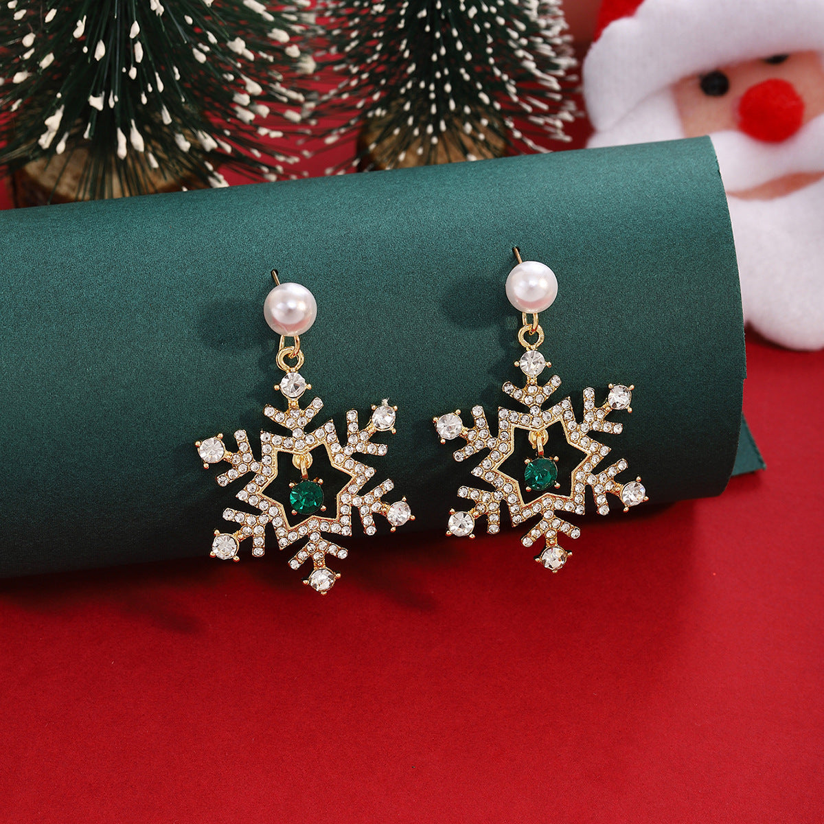 Rhinestone Snowflake Pearl Drop Earrings - Gold - 2