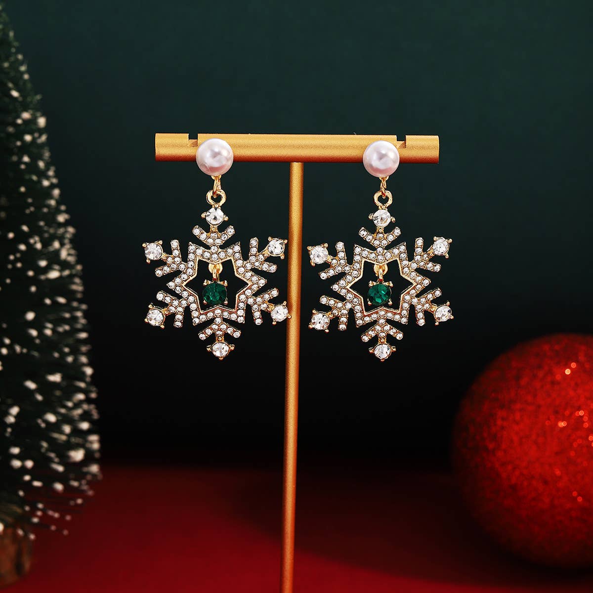 Rhinestone Snowflake Pearl Drop Earrings