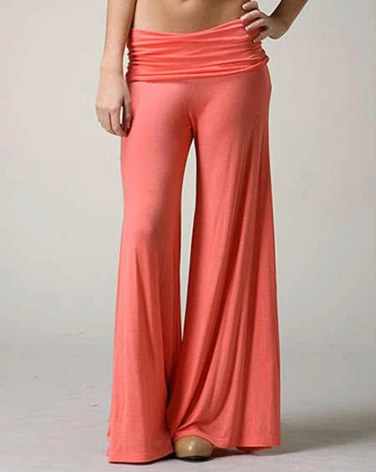 Stretch Jersey Foldover Waist Palazzo Pants - Orange