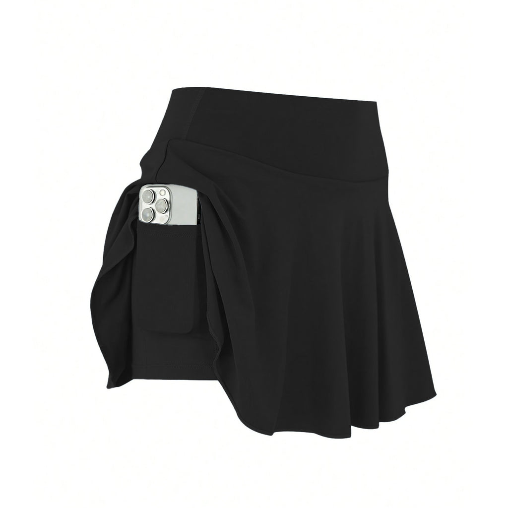 Pleated Tennis Skirt With Phone Pocket - Black
