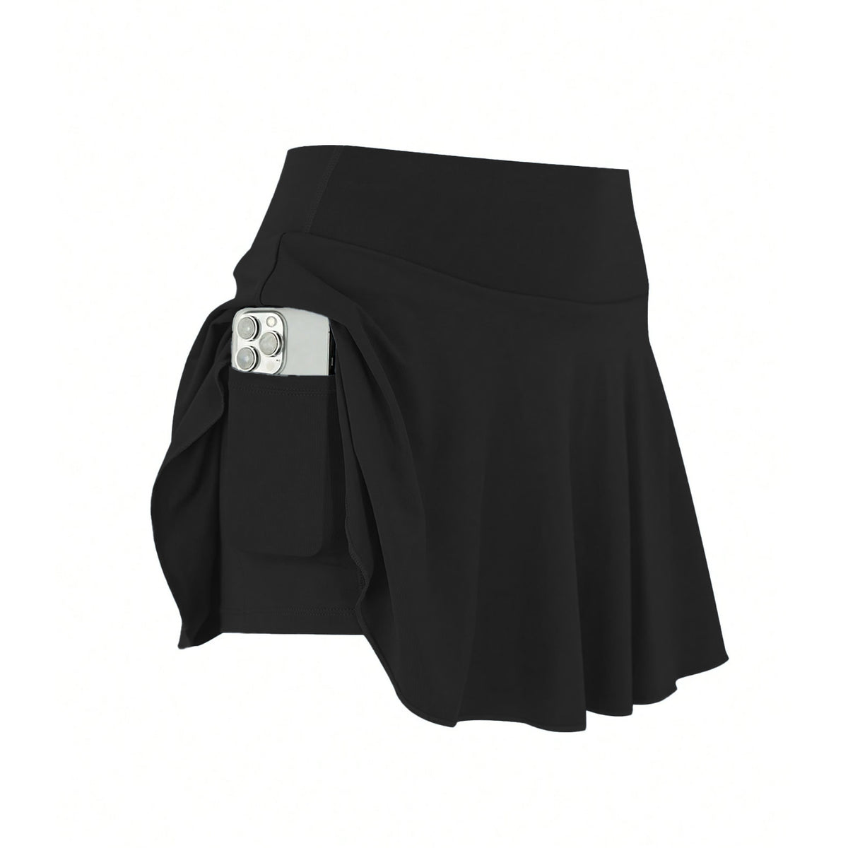 Pleated Tennis Skirt With Phone Pocket - Black