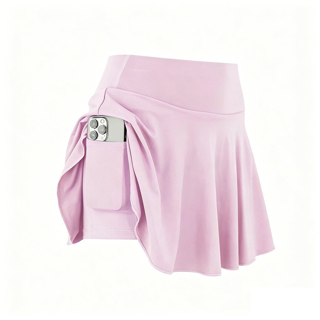 Pleated Tennis Skirt With Phone Pocket - Pink - 1