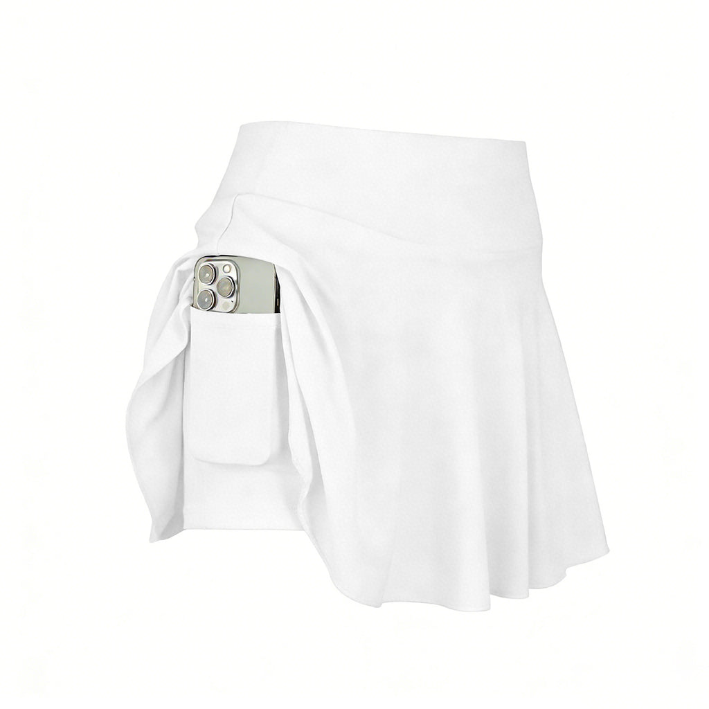 Pleated Tennis Skirt With Phone Pocket - White