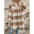 Plaid Sherpa Longline Shacket Coat - Camel