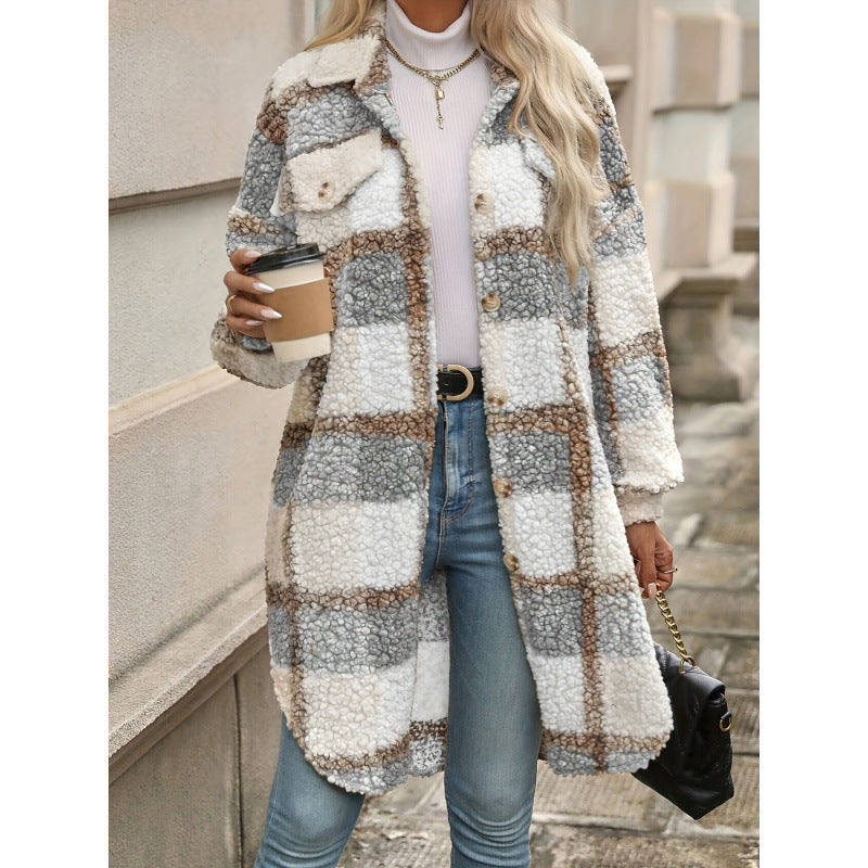 Plaid Sherpa Longline Shacket Coat - Lattice