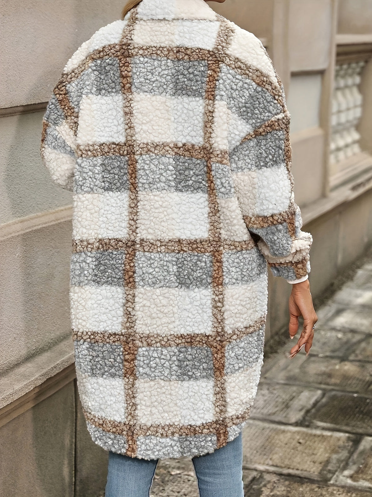 Plaid Sherpa Longline Shacket Coat - view 1