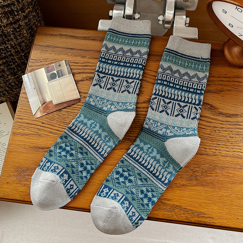 Aztec Stripe Thick Knit Winter Socks - LightGray