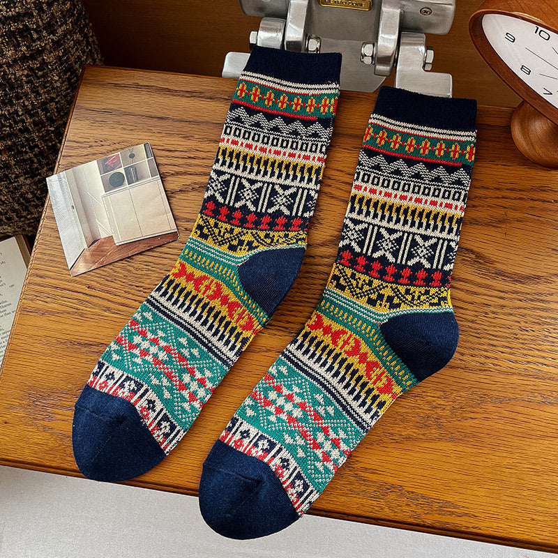 Aztec Stripe Thick Knit Winter Socks - TBlue
