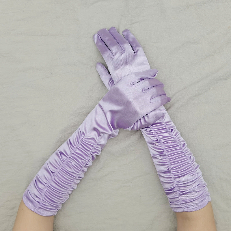Ruched Satin Elbow Length Evening Gloves - LightPurple