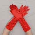 Ruched Satin Elbow Length Evening Gloves - Red