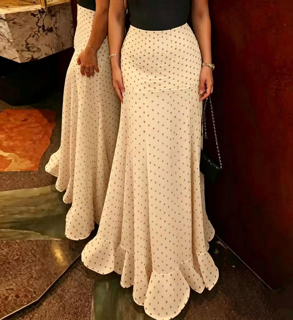 Flowy High Waist Fishtail Chiffon Maxi Skirt - Begie