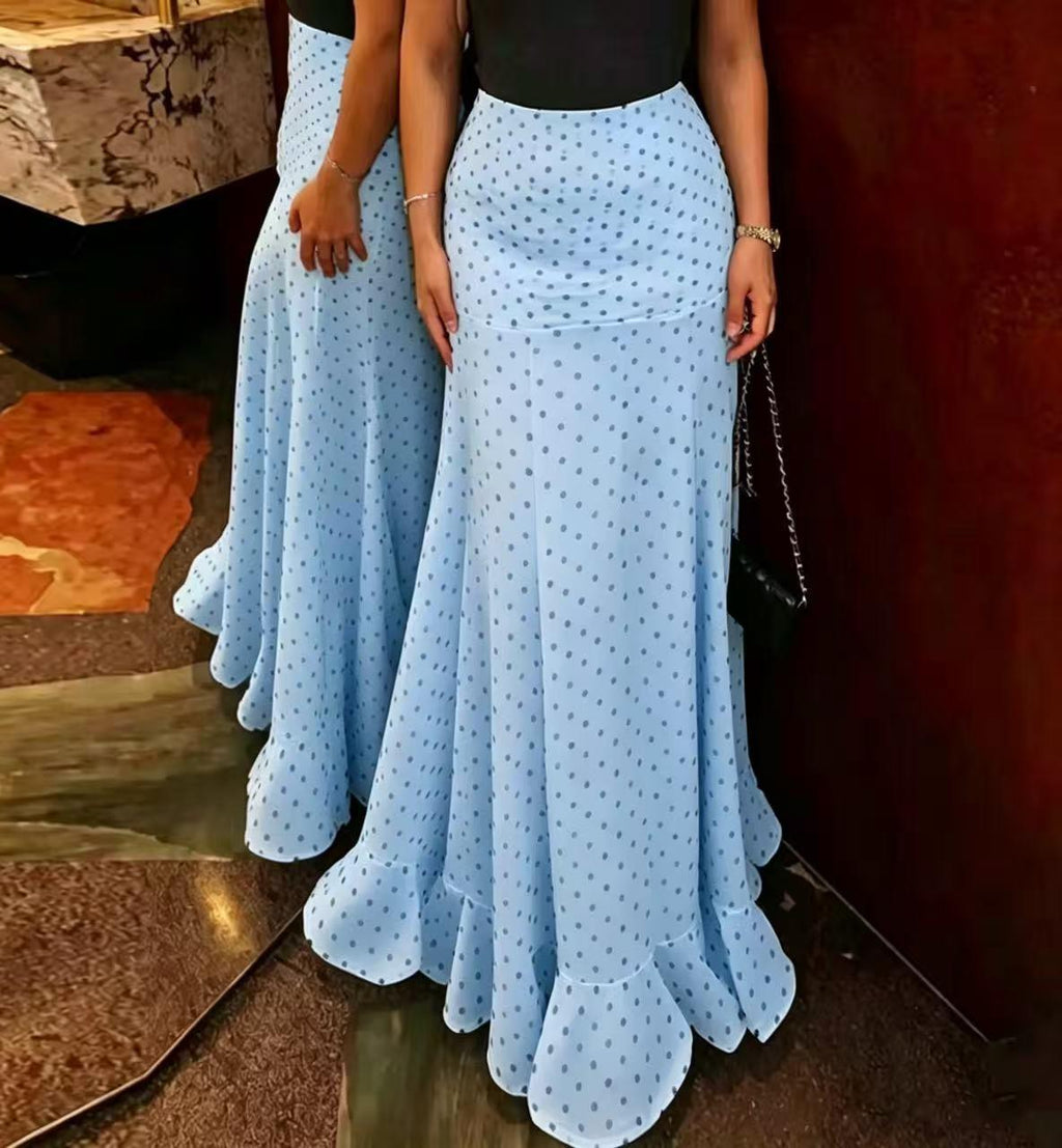Flowy High Waist Fishtail Chiffon Maxi Skirt - Blue
