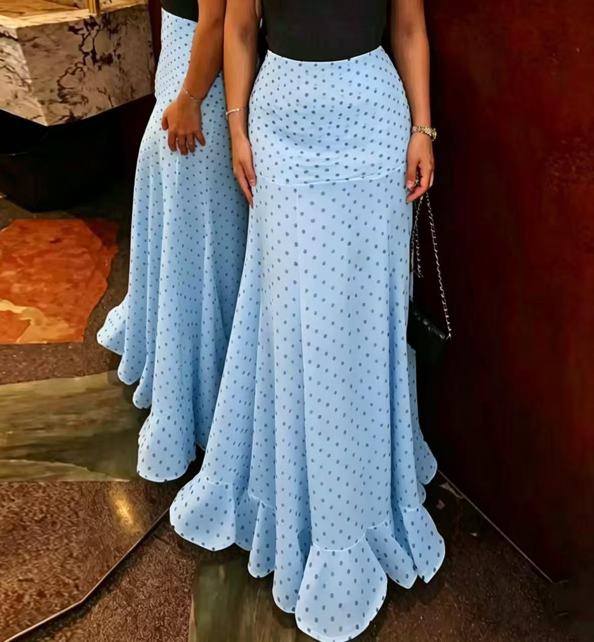 Flowy High Waist Fishtail Chiffon Maxi Skirt - Blue