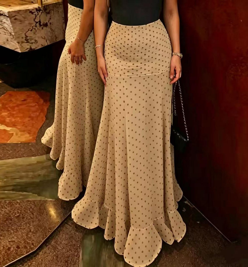 Flowy High Waist Fishtail Chiffon Maxi Skirt - Khaki