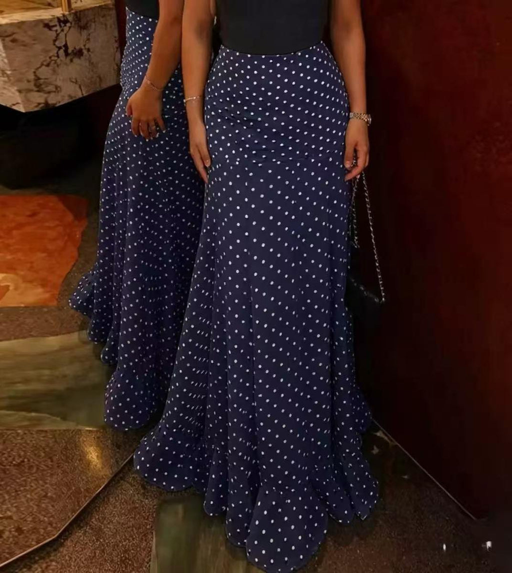 Flowy High Waist Fishtail Chiffon Maxi Skirt - Navyblue