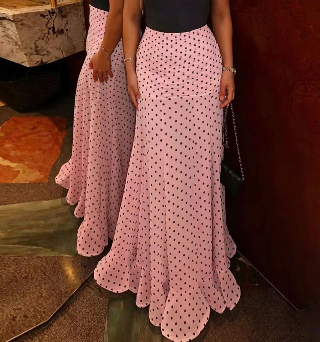 Flowy High Waist Fishtail Chiffon Maxi Skirt - Pink
