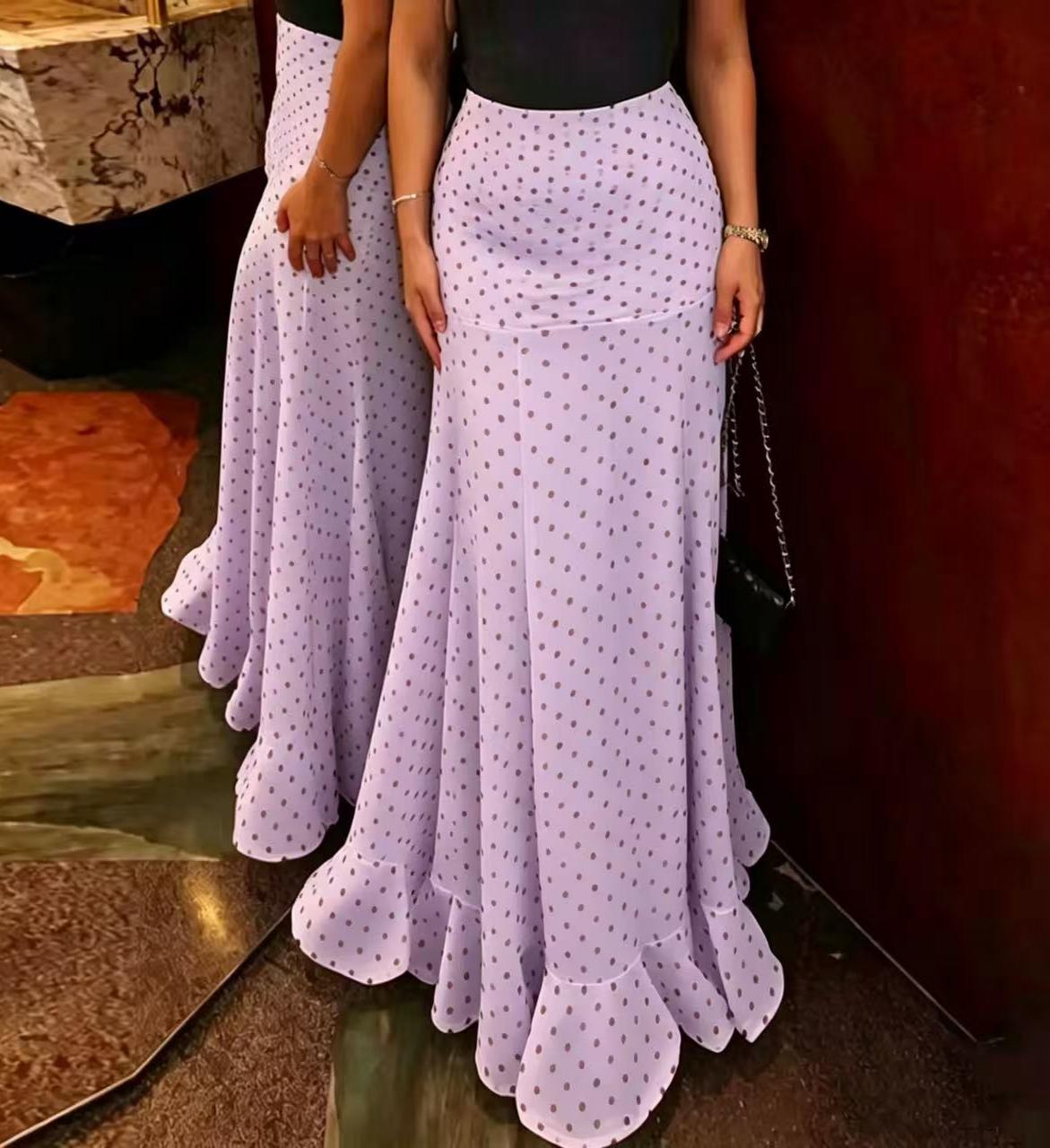 Flowy High Waist Fishtail Chiffon Maxi Skirt - Purple