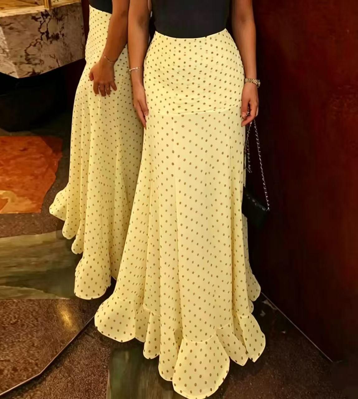 Flowy High Waist Fishtail Chiffon Maxi Skirt - Yellow