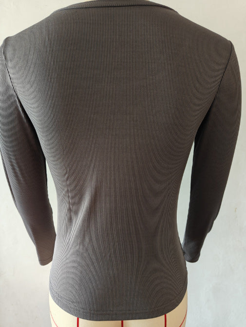 Ribbed Scoop Neck Slim Fit Tee - DkGray_L - 1