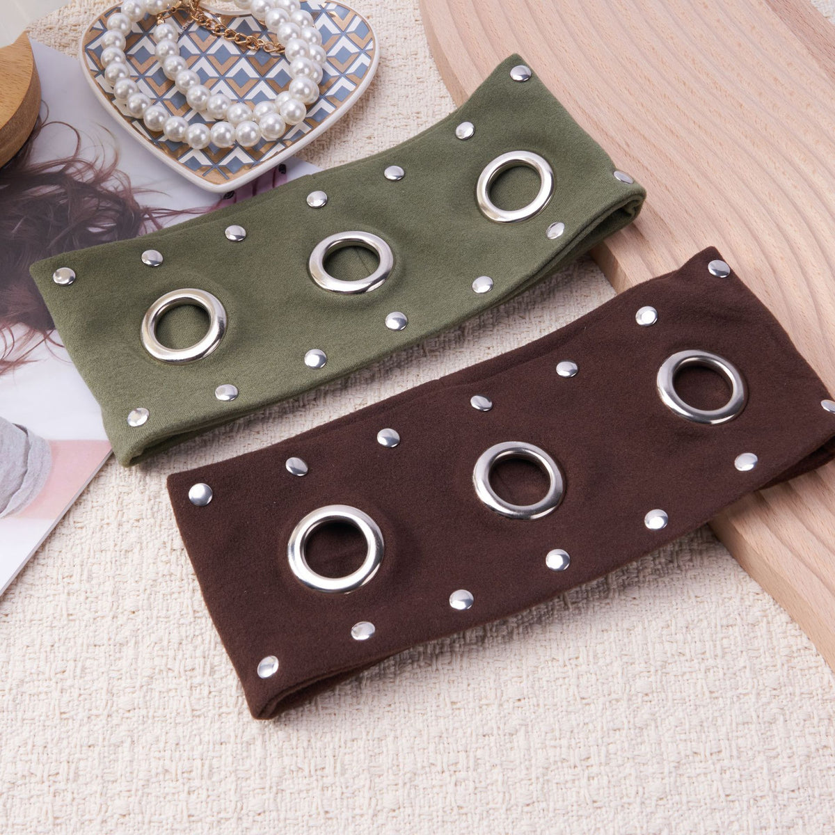 Studded Grommet Wide Jersey Headband