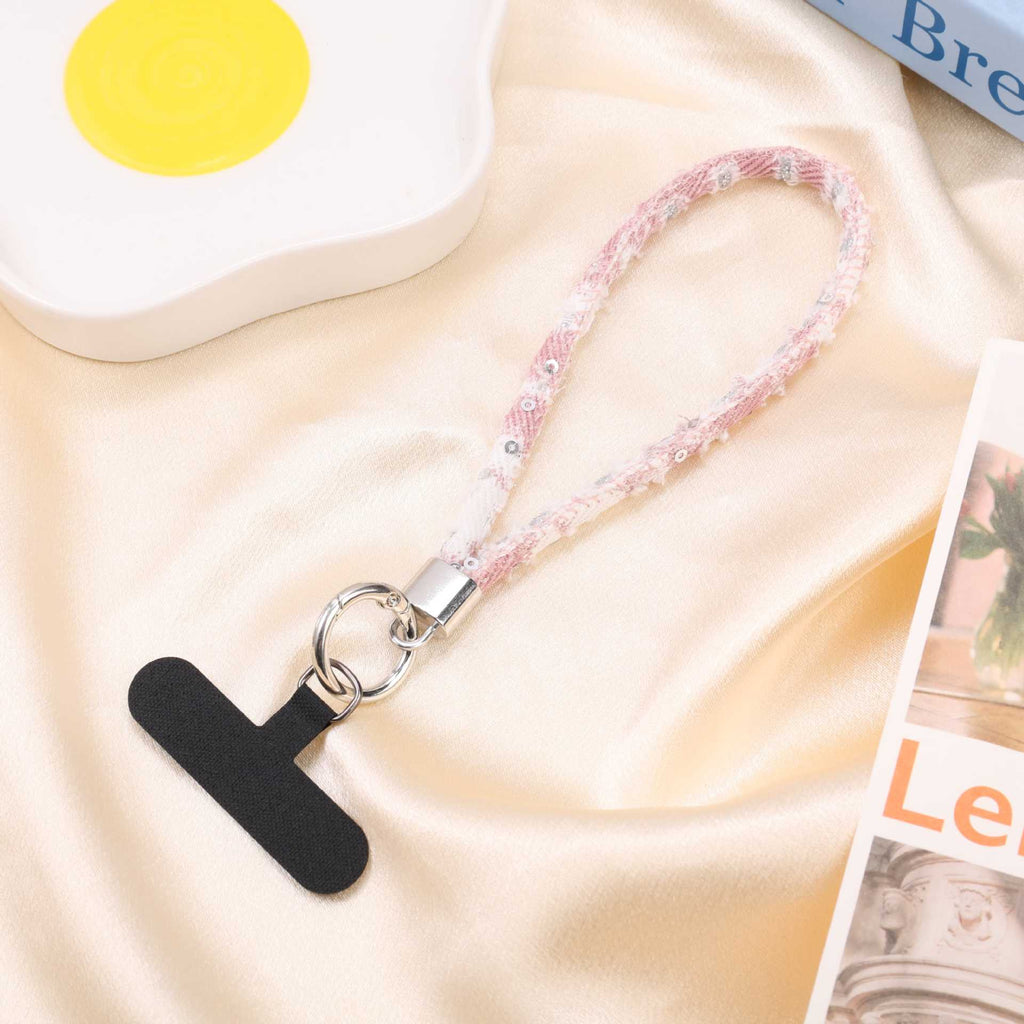 Fringed Denim Wrist Loop Phone Lanyard - Pink