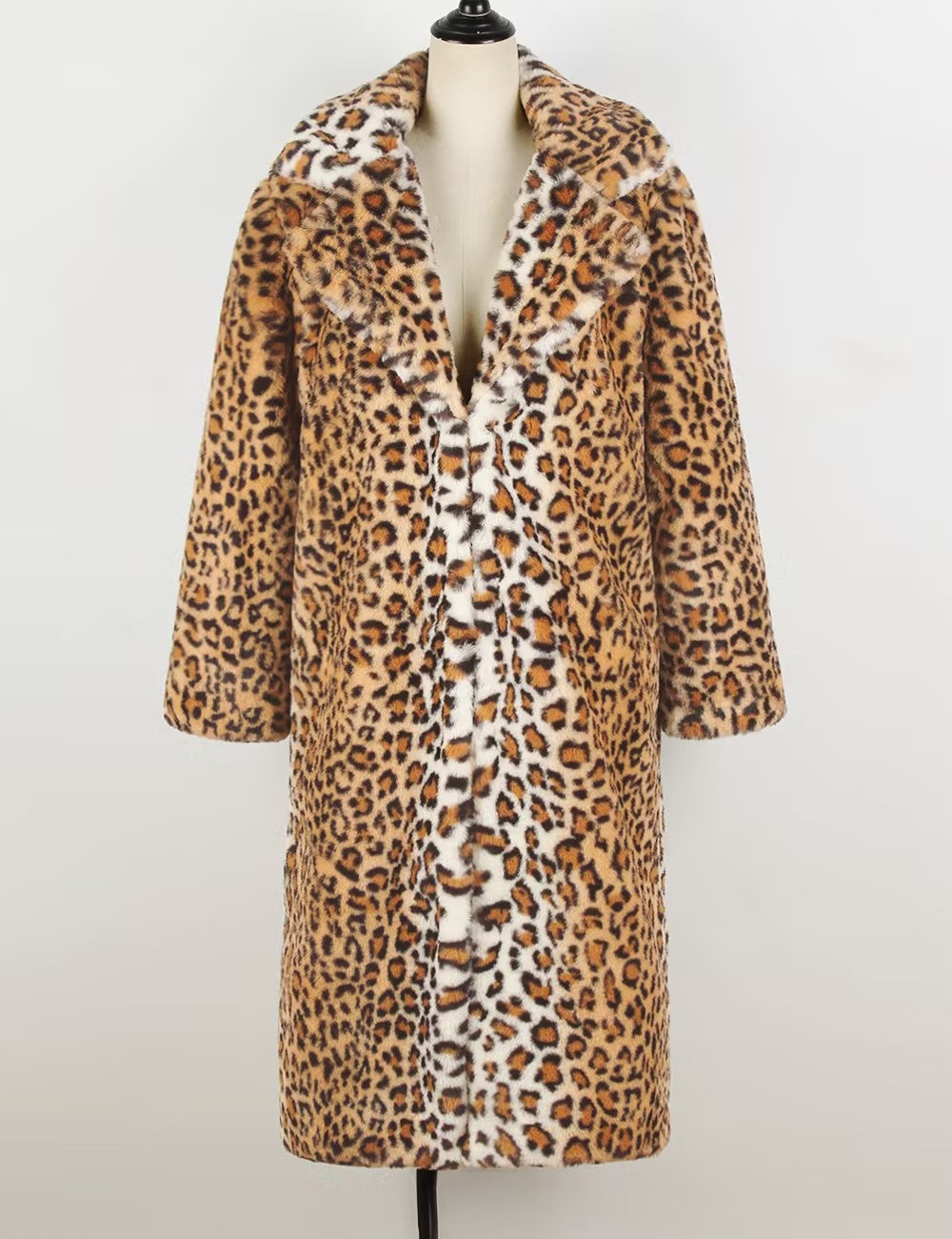 Leopard Print Faux Fur Longline Coat - Leopard - 1