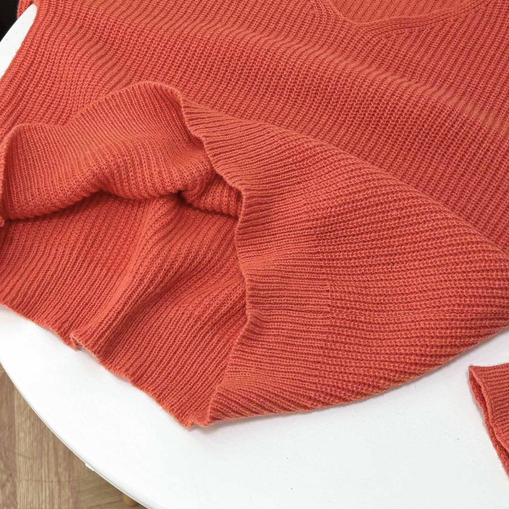 Ribbed Knit Top And Wide Leg Pants Set - Orange - 2