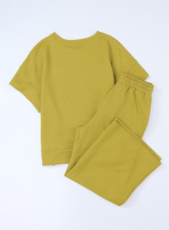Ribbed Drop Shoulder Top And Wide Leg Set - Yellow - 1