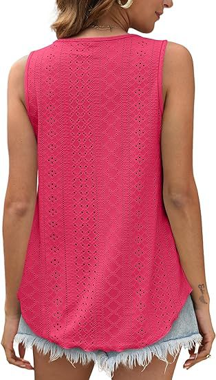 Eyelet Knit Scoop Neck Swing Tank Top - Peach - 3