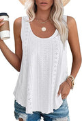 Eyelet Knit Scoop Neck Swing Tank Top - White