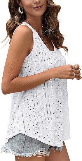 Eyelet Knit Scoop Neck Swing Tank Top - White - 2