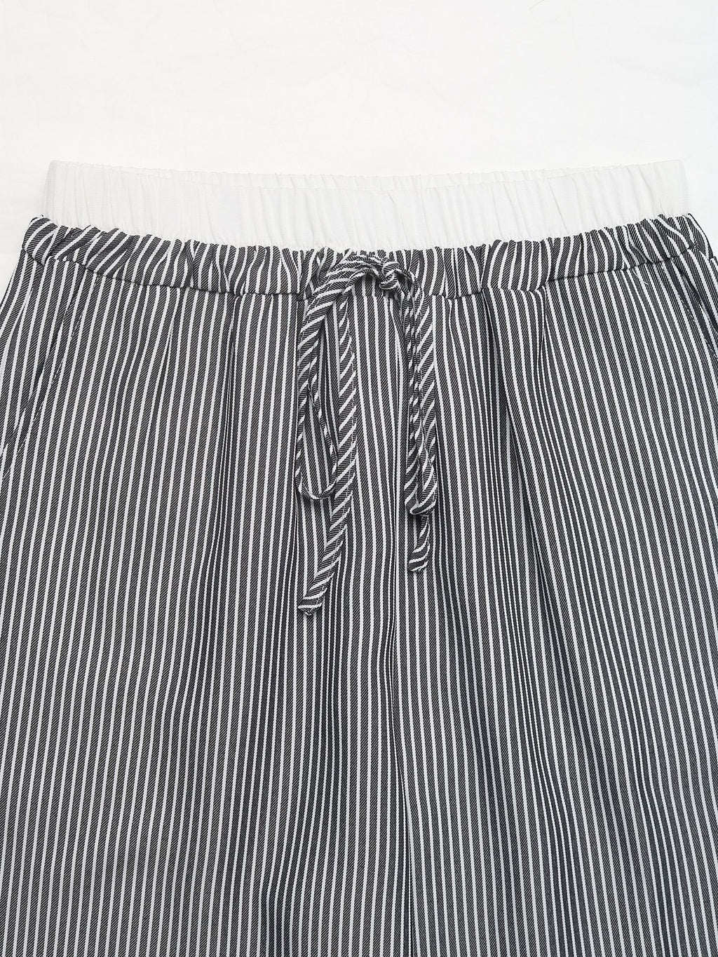 Striped Drawstring Wide Leg Trousers - Black - 4
