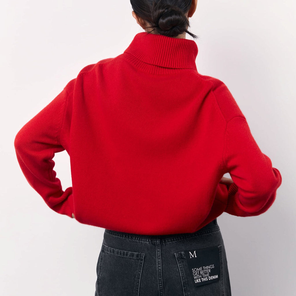 Slouchy Turtleneck Oversized Pullover Sweater - Red - 1