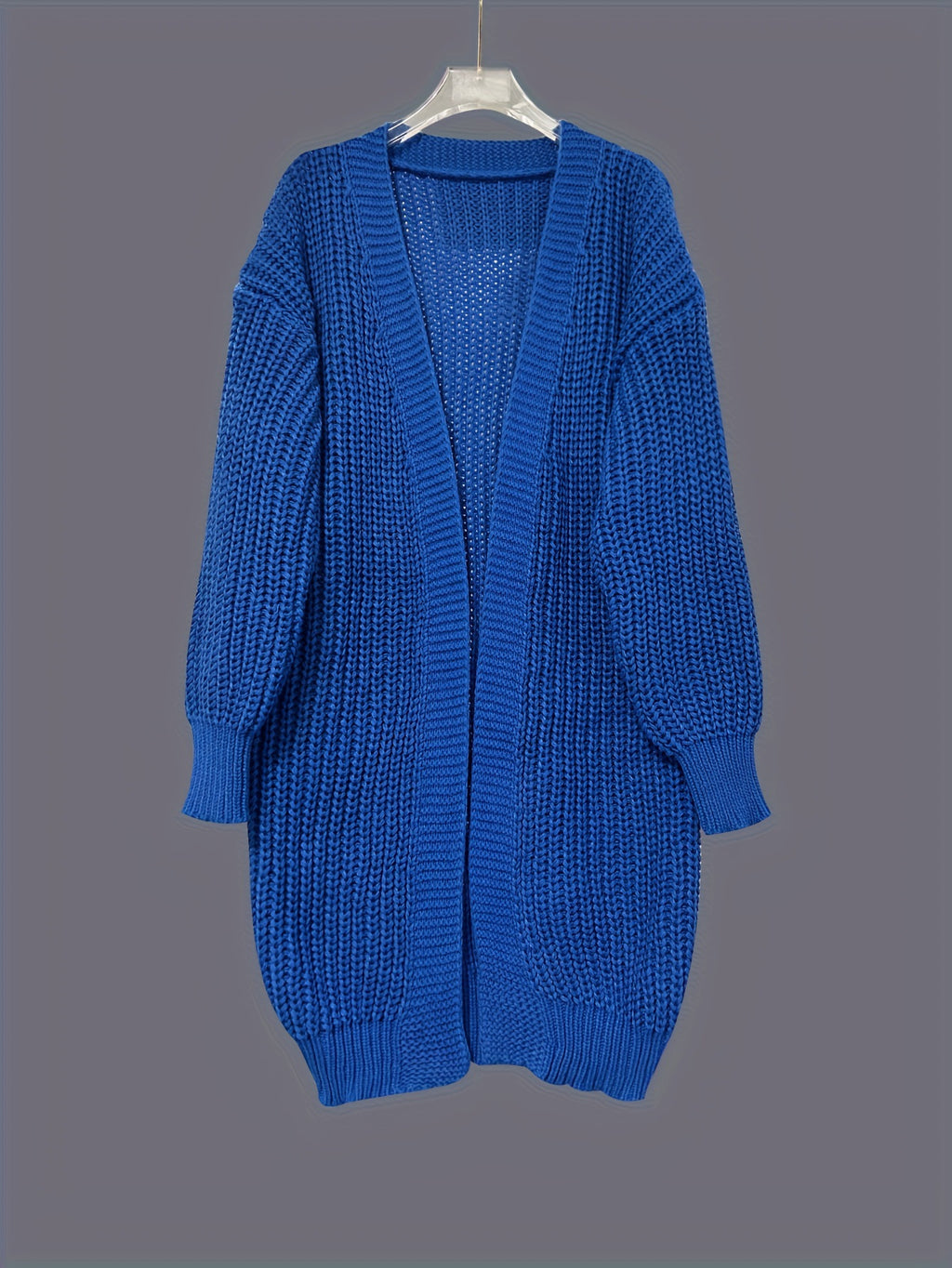 Chunky Knit Open Front Longline Cardigan - Blue - 2