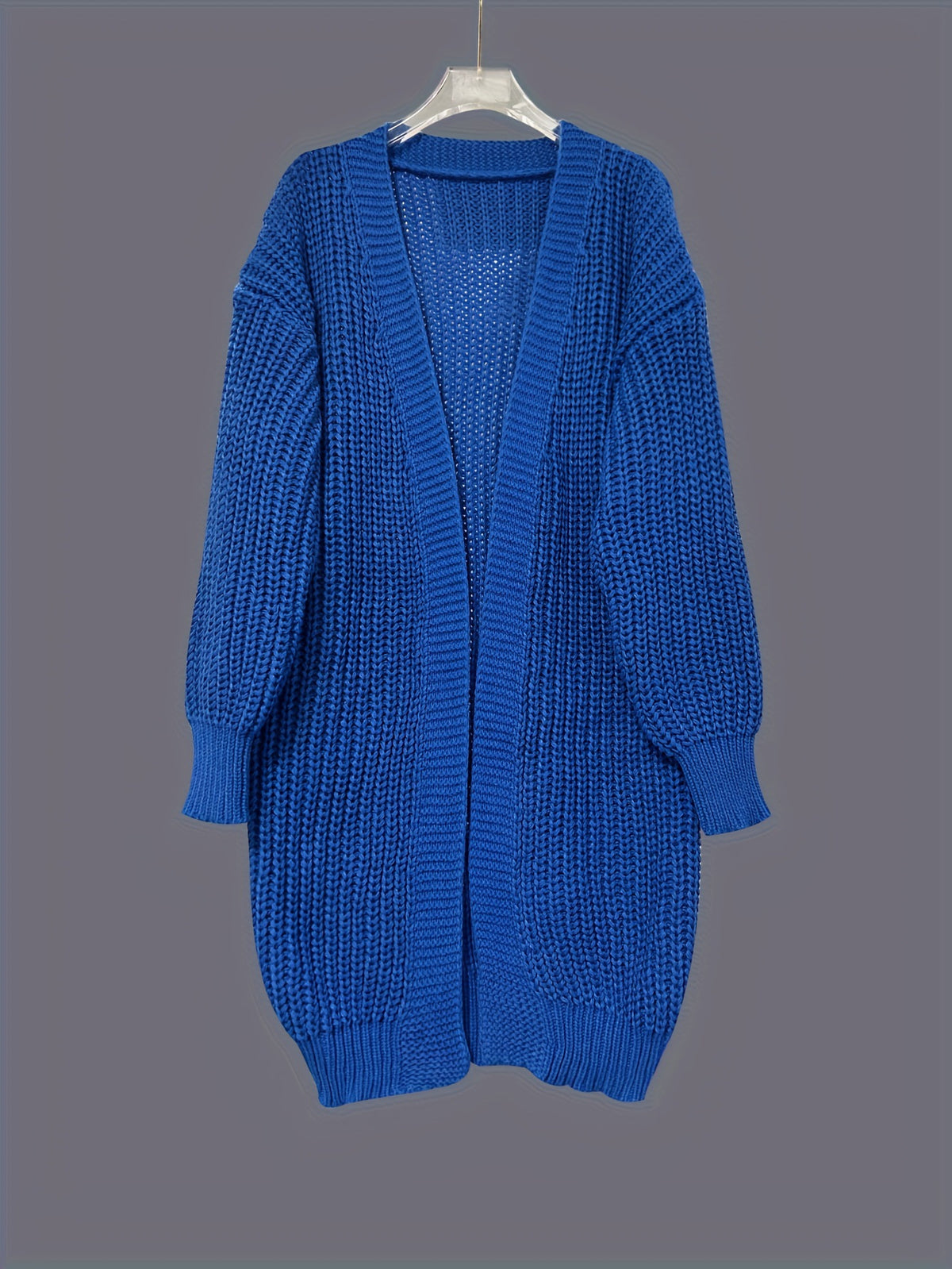 Chunky Knit Open Front Longline Cardigan - Blue - 2