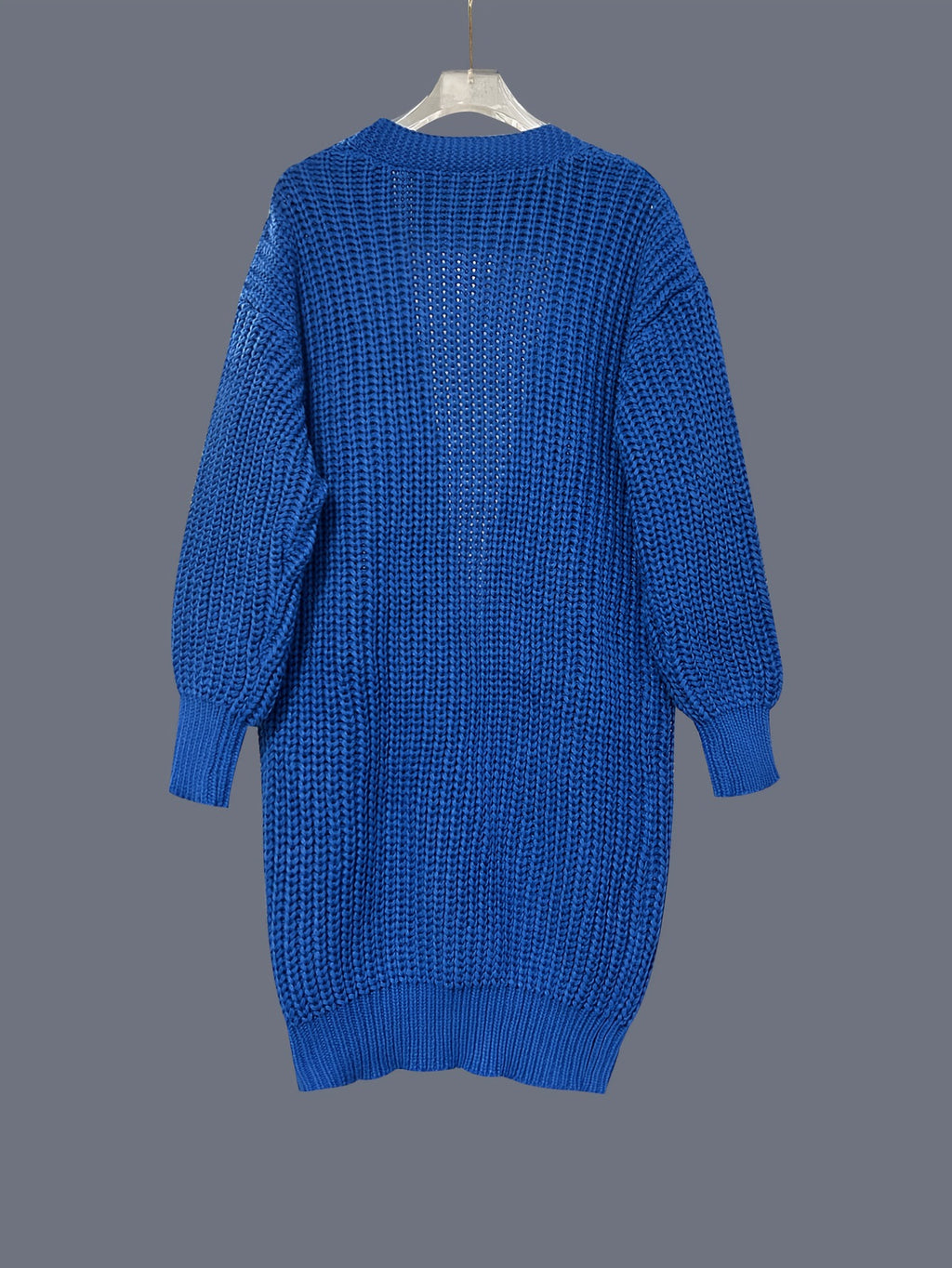 Chunky Knit Open Front Longline Cardigan - Blue - 3