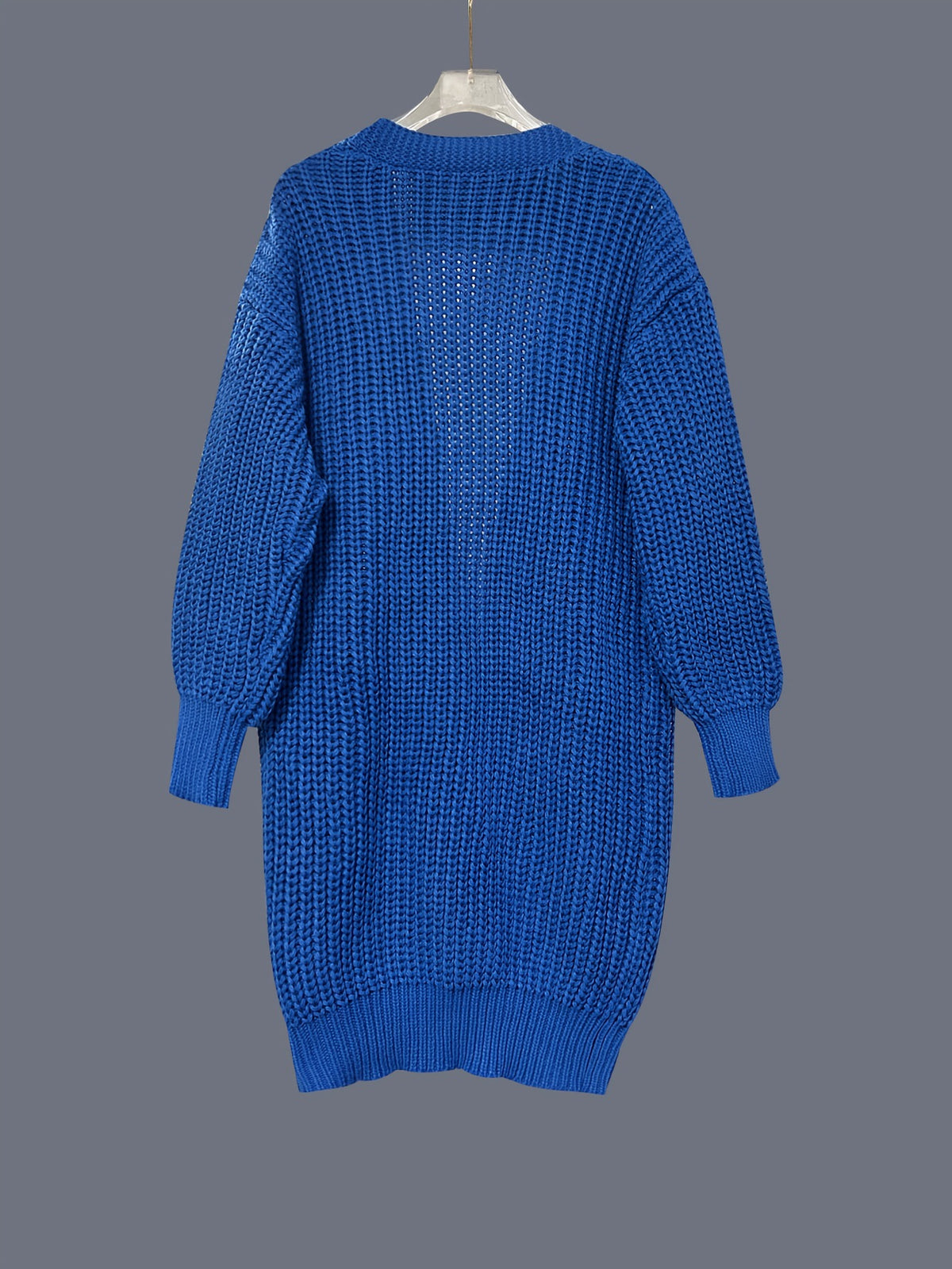 Chunky Knit Open Front Longline Cardigan - Blue - 3