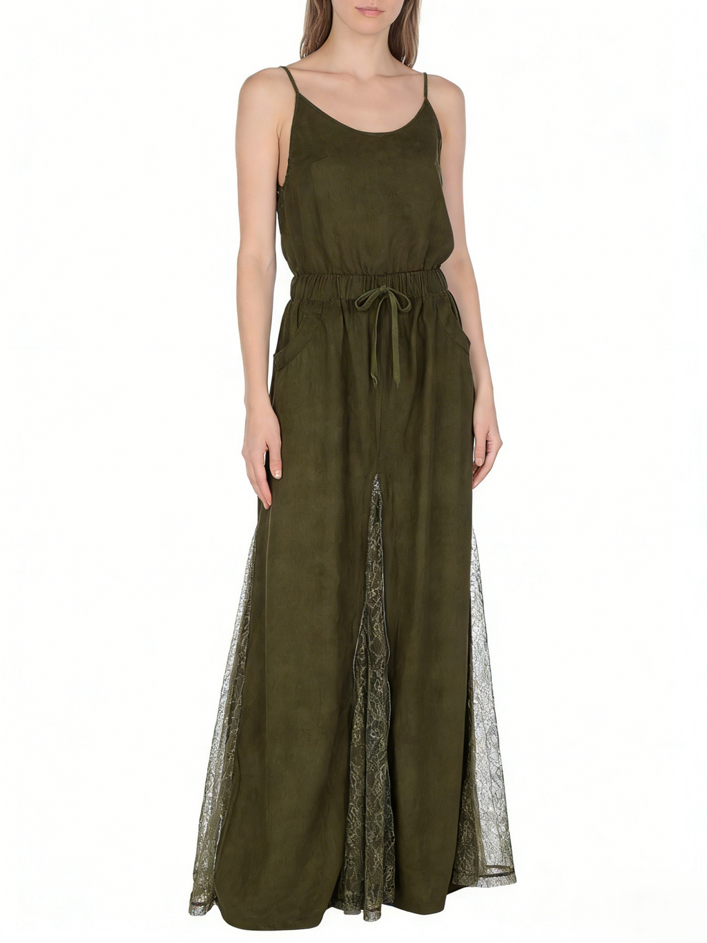 Lace Panel Godet Maxi Skirt