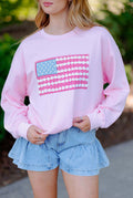 Americana Flag Crewneck Pullover Sweatshirt - Pink01