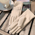 Ruched Cuff Gloves With Ball Buttons - Beige