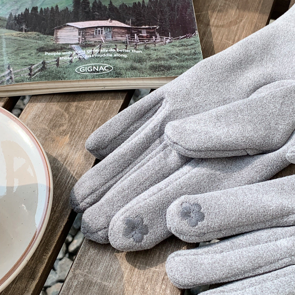 Ruched Cuff Gloves With Ball Buttons - Grey - 2