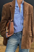 Faux Suede Oversized Single Breasted Blazer - Darkbrown