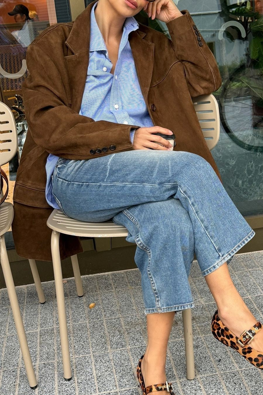 Faux Suede Oversized Single Breasted Blazer - Darkbrown - 2