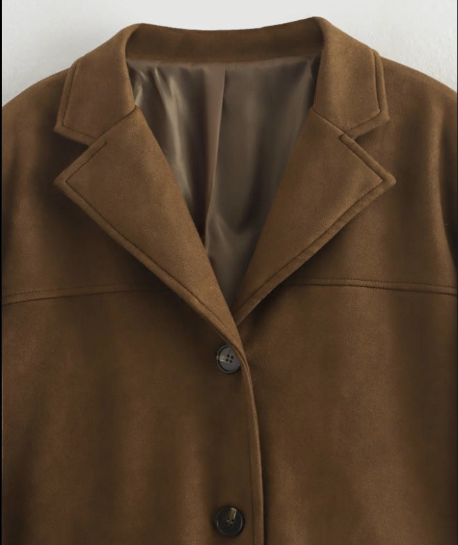 Faux Suede Oversized Single Breasted Blazer - view 1