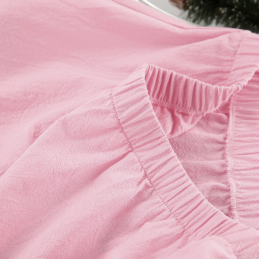 Cotton Ruffle Trim Short Sleep Set - Pink - 3