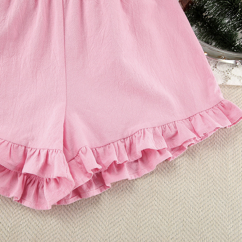 Cotton Ruffle Trim Short Sleep Set - Pink - 4