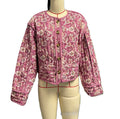 Floral Quilted Cropped Button Front Jacket - Pink