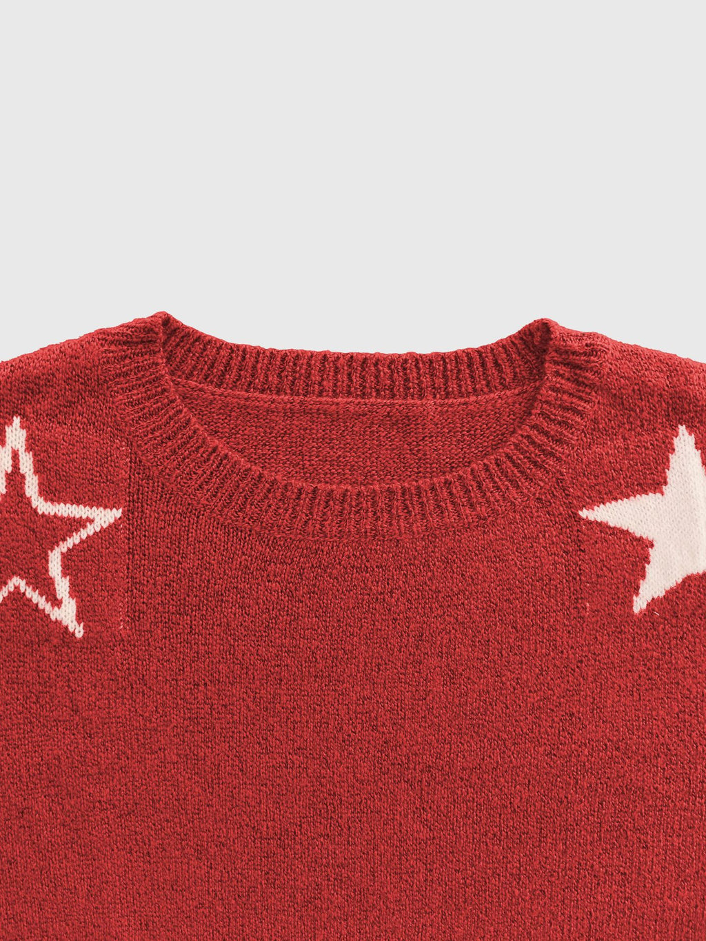 Scattered Star Motif Slouchy Knit Sweater - Red - 5